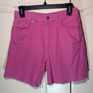 H&M DIVIDED Hot Pink Jean‎ Shorts Womens 6 High Waist Raw Hem Denim Cotton